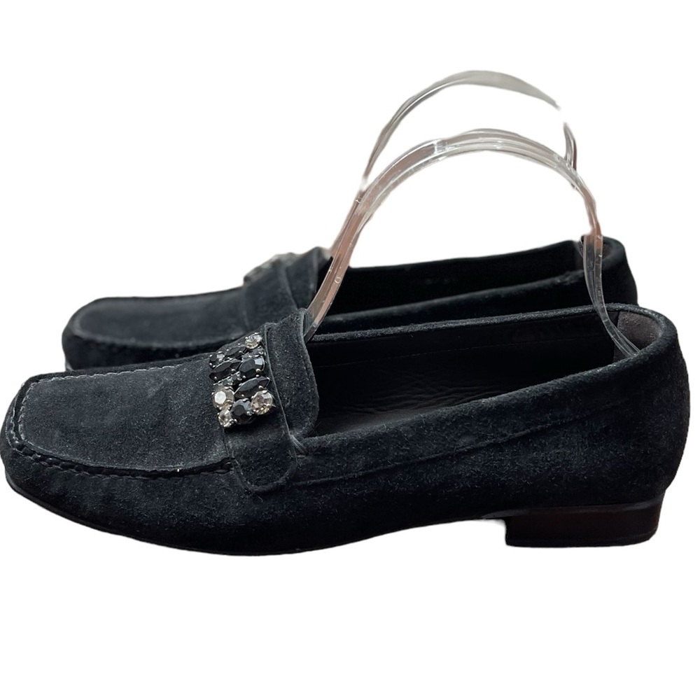 Stuart Weitzman Black Jeweled Suede Loafer Flats size 7.5M